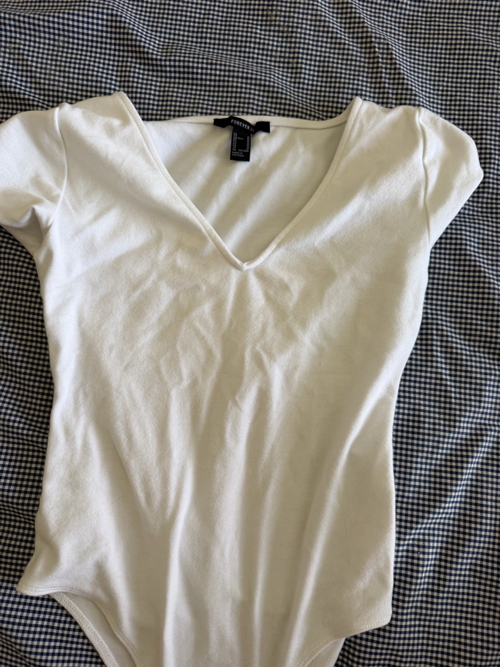Forever 21 White V-Neck Short Sleeve Bodysuit